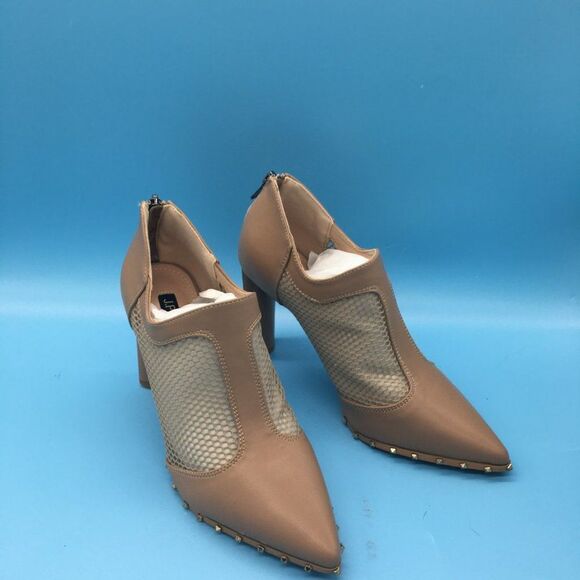 Brown Women Mid Heel Booties Pumps Pointed Toe Ankle Boots Shoes - Picture 3 of 10